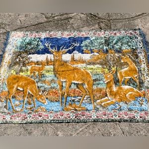Large Vintage Deer Tapestry Wall Hanging Home Cabin Cottage Decor Wildlife